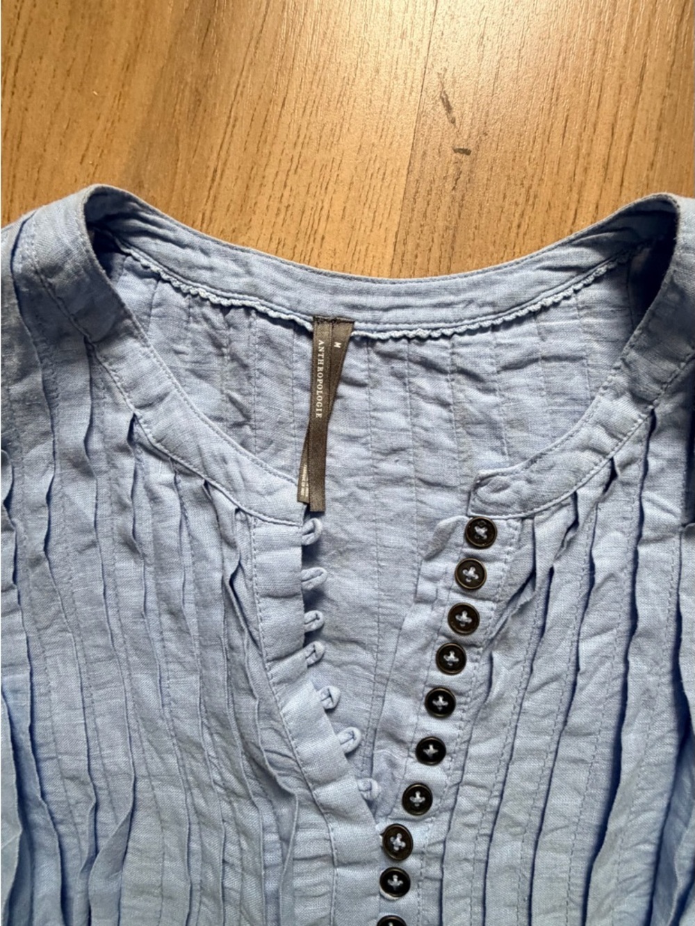 Anthropologie Light Blue Pleated Linen Sleeveless Women's Top - Picture 2 of 3